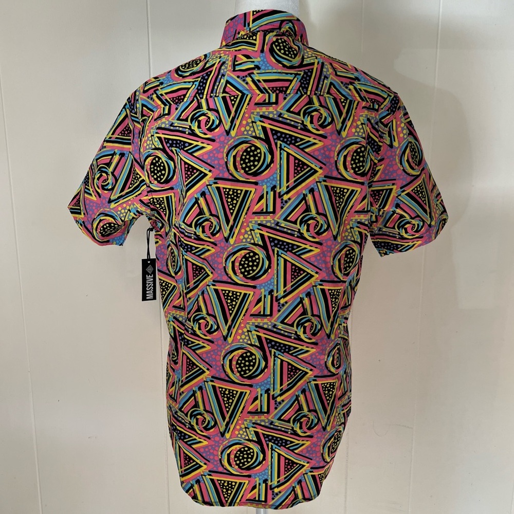 Super Massive retro 90’s Vapor Wave collared colorful geometric shirt cotton S - Picture 4 of 8